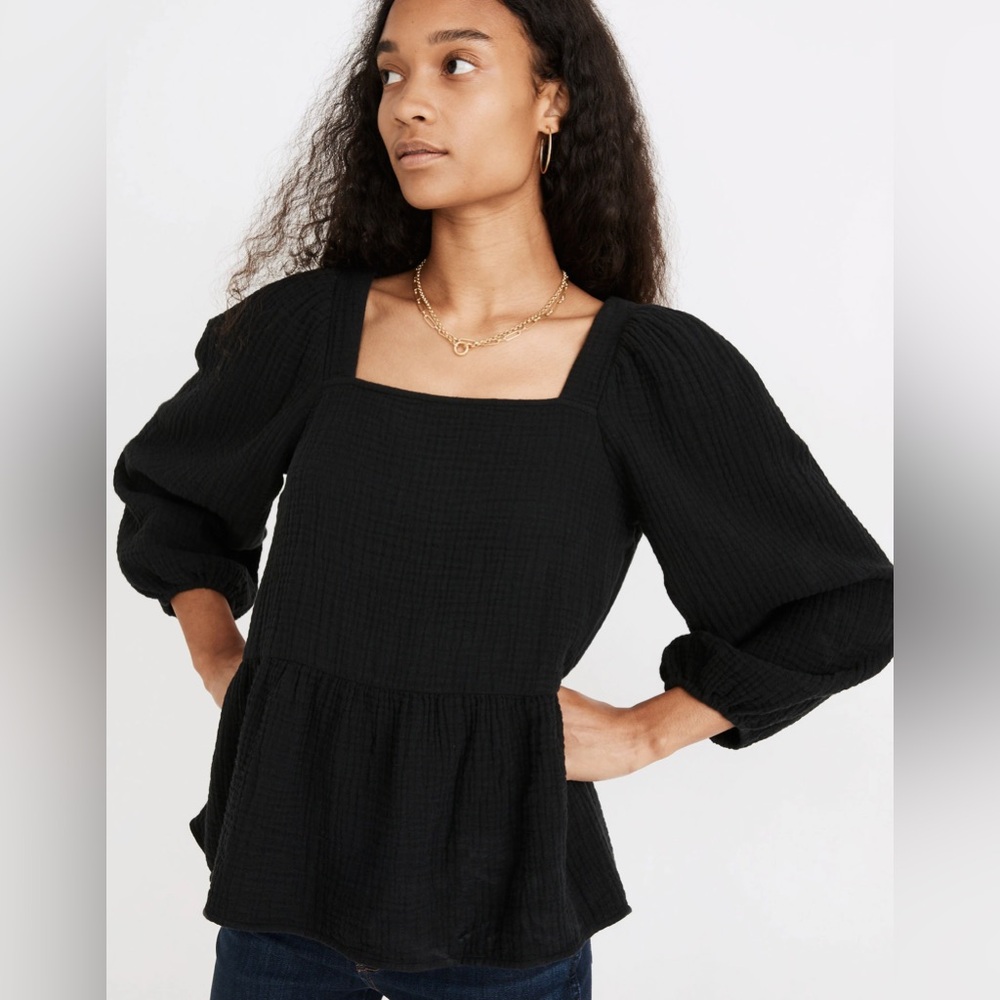 Madewell Lightspun Millbrook Puff-Sleeve Peplum Top